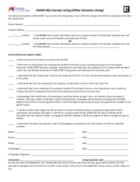 GMAR MLS: Exempt Listing Office Exclusive | Greater Metropolitan